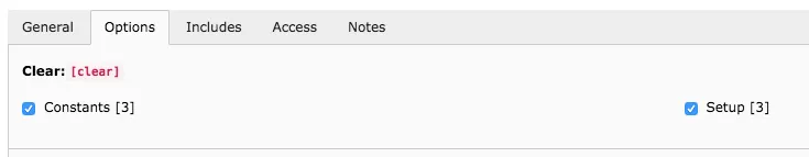 TYPO3-Backend: Template-Optionen mit aktivierter Clear-Option für Constants und Setup